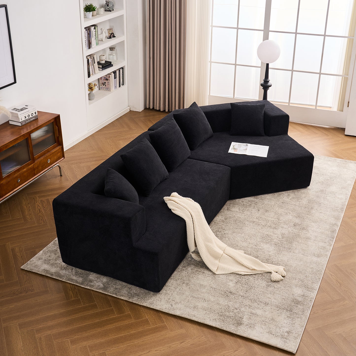 Deep Seat Modern Sofa with Chenille Fabric 129" Memory Foam Couch, No Installation