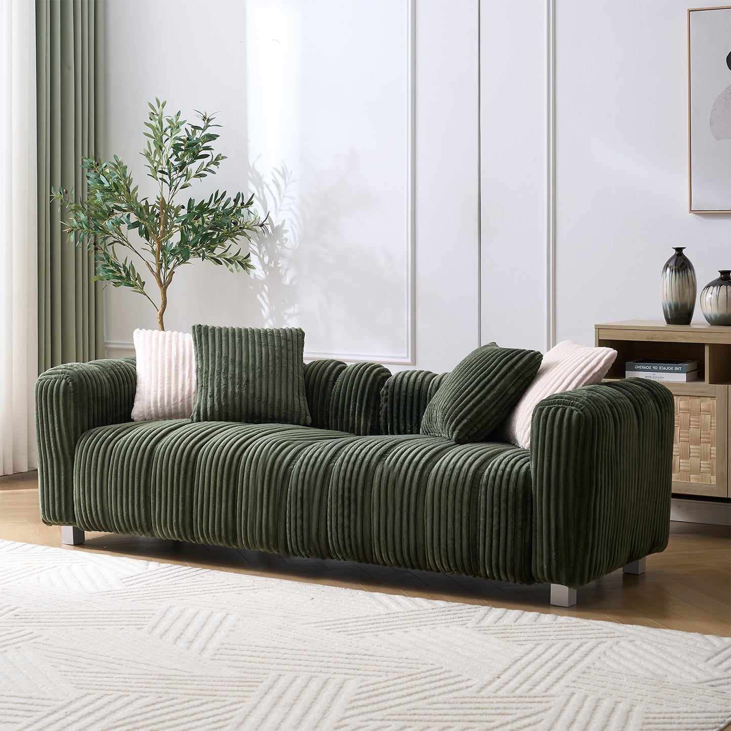 82-inch premium corduroy two-seater sofa with metal legs and cushions