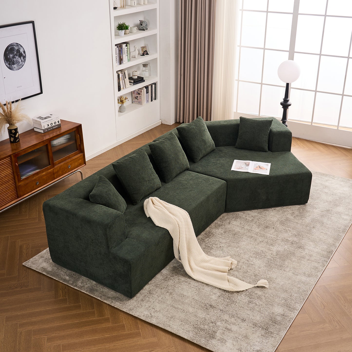 Deep Seat Modern Sofa with Chenille Fabric 129" Memory Foam Couch, No Installation