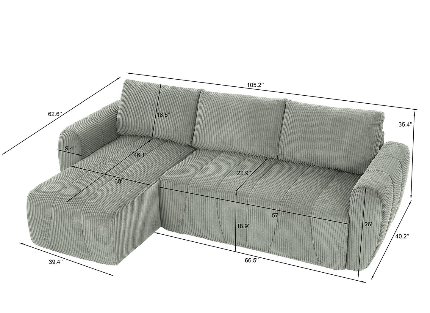 Sectional Sofa Couch, Modern Fabric 3 Seater L-Shaped Couch for Living Room, Apartment
