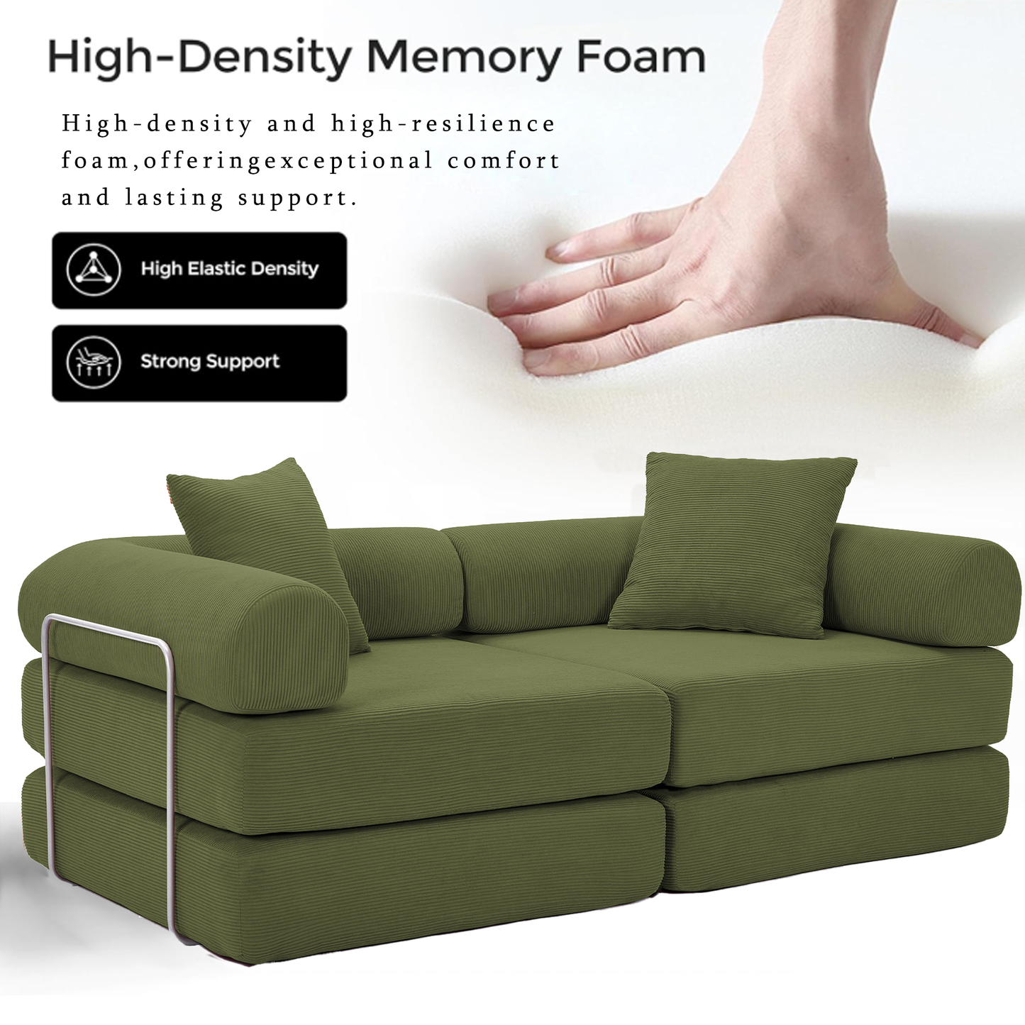 Modular Couch Sofa Bed for Apartment | Convertible Sofa Bed, Fixed-Shape Frame & Removable Armrests – No Assembly, Folding Mattress Couch for Small Spaces