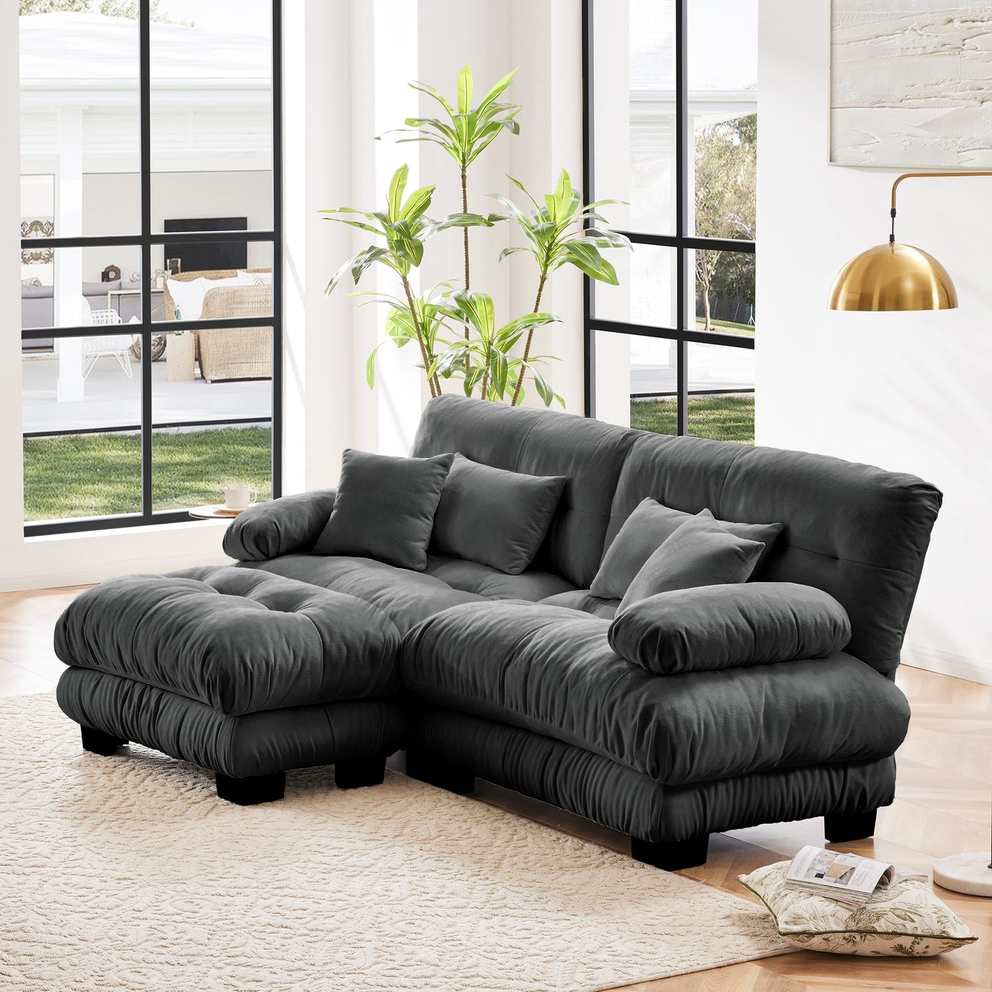 Chenille Cloud Couch: 2 - 4 Seater L - Shape Sofa for Living Room with Pillows