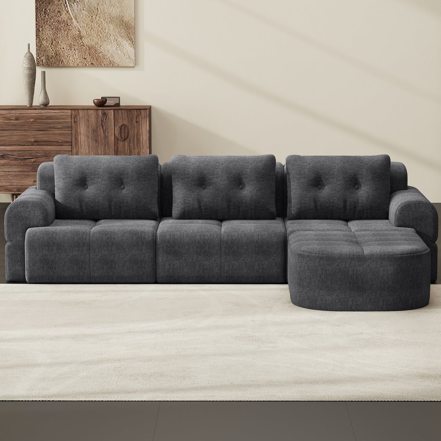 Modular Sectional Sofa with Chaise – Full-Foam Comfort, Chenille Fabric, Compression Packaged