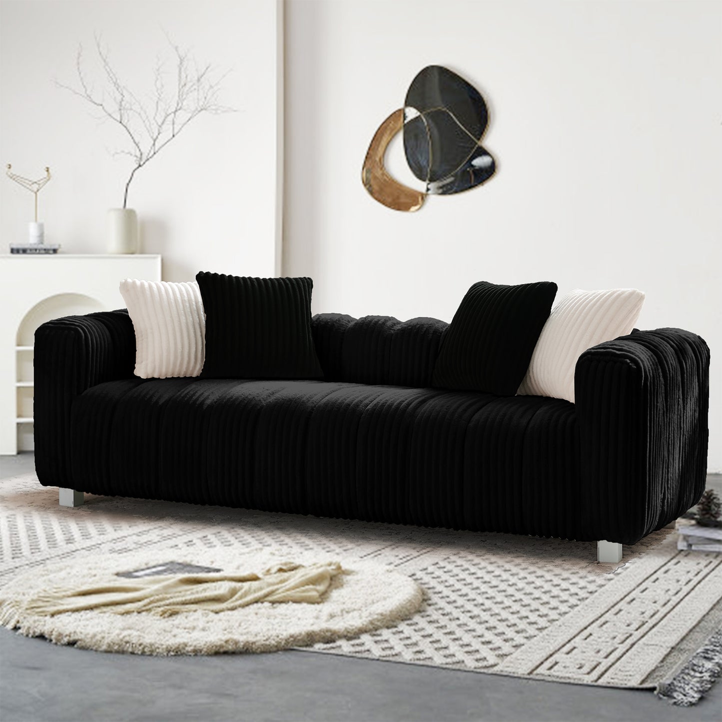 82-inch premium corduroy two-seater sofa with metal legs and cushions