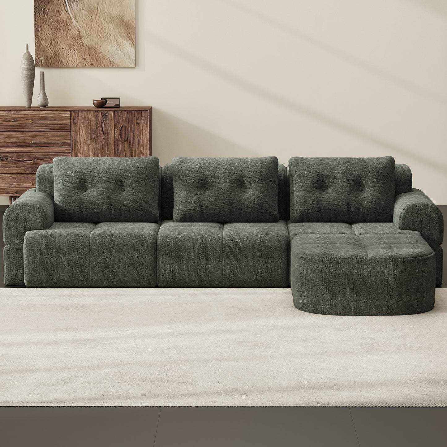 Modular Sectional Sofa with Chaise – Full-Foam Comfort, Chenille Fabric, Compression Packaged