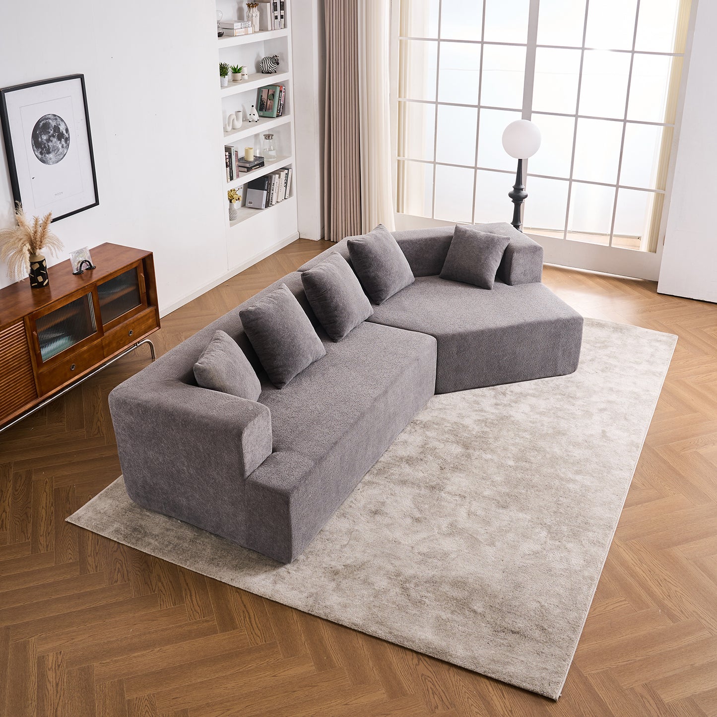 Deep Seat Modern Sofa with Chenille Fabric 129" Memory Foam Couch, No Installation