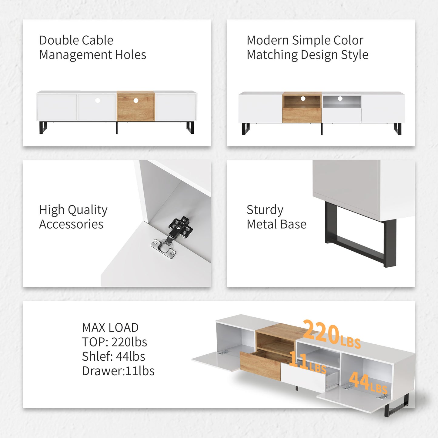 TV Stand with Drop Down Door - Up to 85" TVs, 2 Cabinets