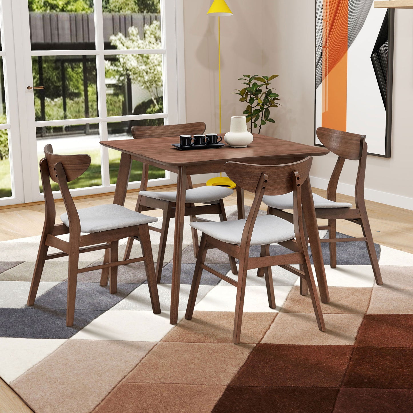Wooden Kitchen Dining Set - Square, Upholstered Chair 3 Color-1 Table with 4 Chairs