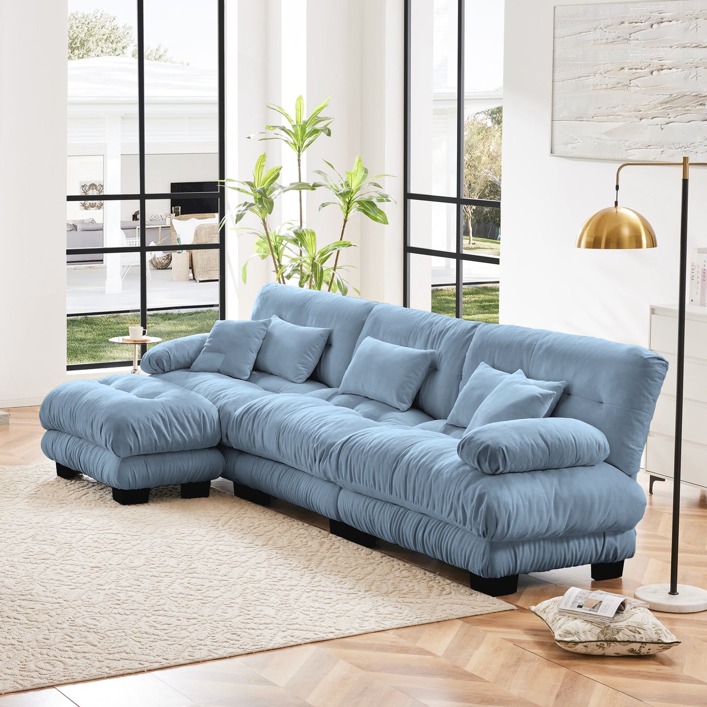 Chenille Cloud Couch: 2 - 4 Seater L - Shape Sofa for Living Room with Pillows
