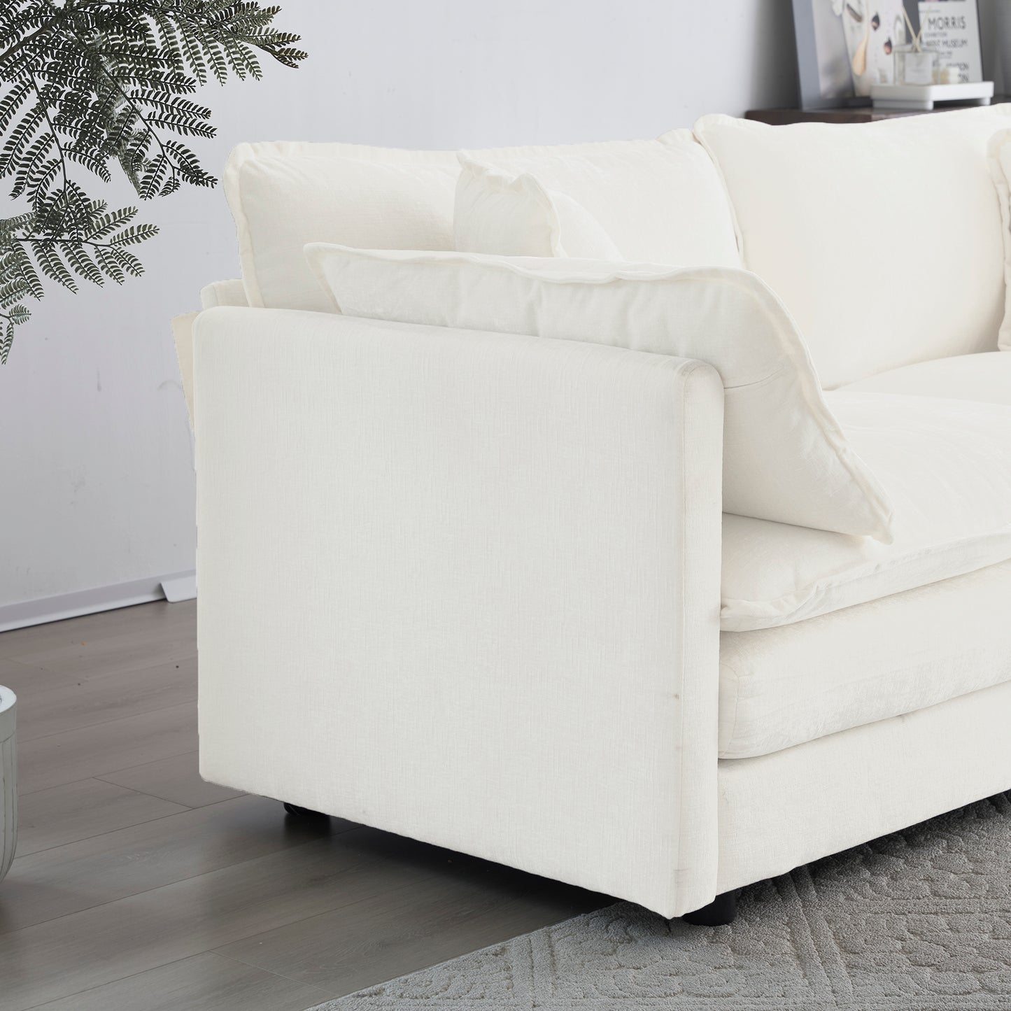 Sectional Sofa with Reversible Footrest – 2-4 Seater Convertible Corner Couch with 1-2 Ottomans, Modern Minimalist Chenille Sofa