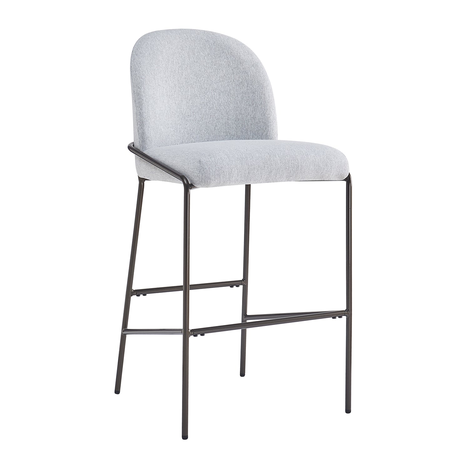 Metal Upholstered Barstool – Antique Bronze Frame with Gray Fabric, Set of 2 – Modern Industrial Bar Stools