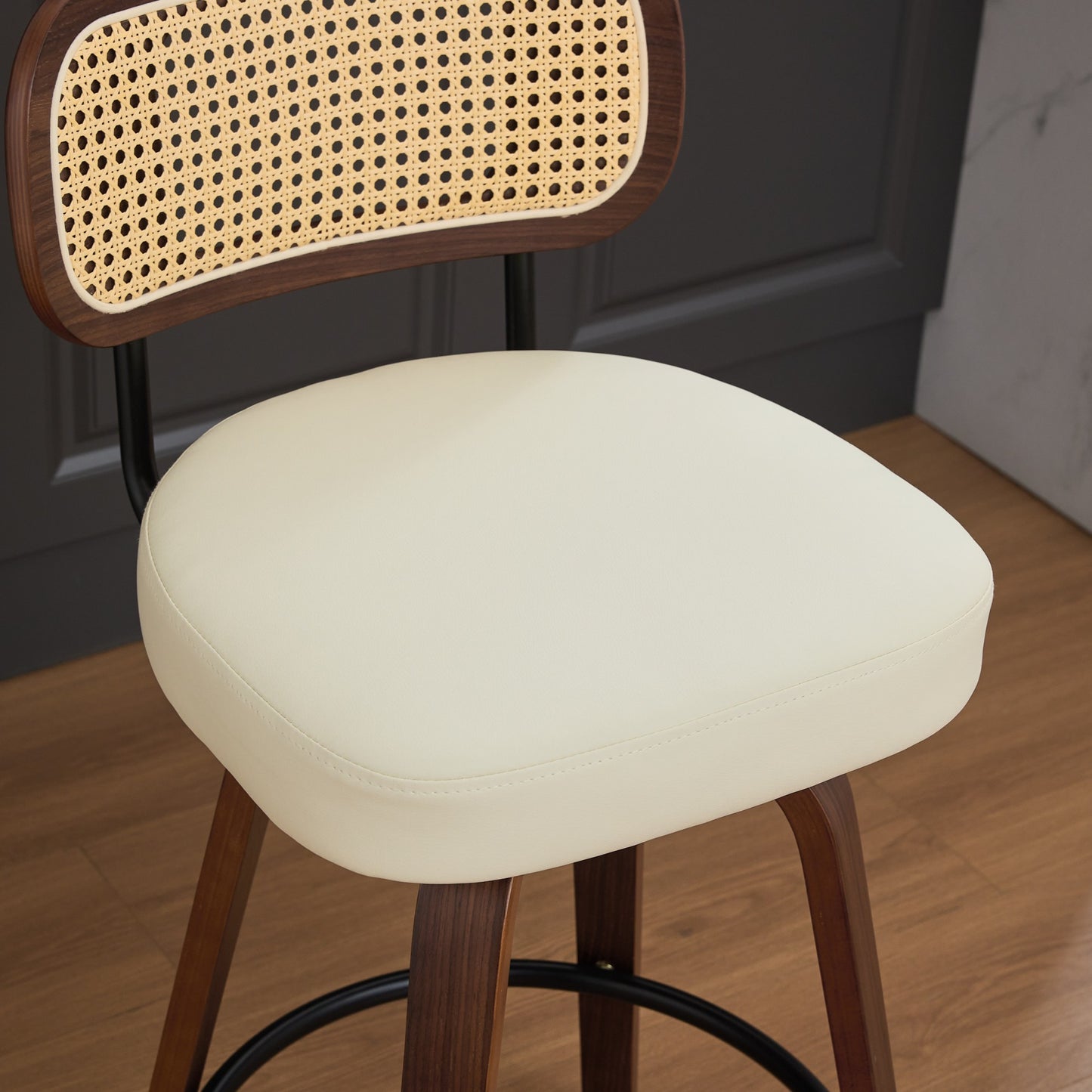 Counter Height Bar Stools with Cane Back, Upholstered Seat Swivel Counter Stools for Island/Kitchen/Counter/Bar