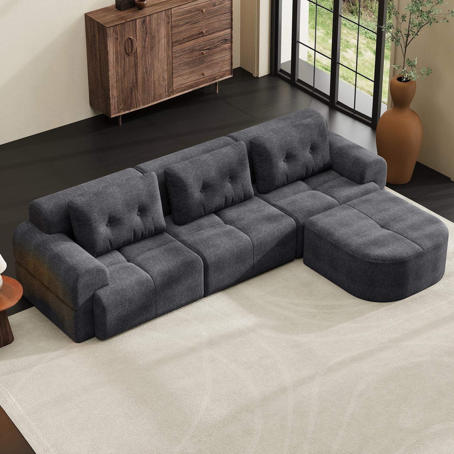 Modular Sectional Sofa with Chaise – Full-Foam Comfort, Chenille Fabric, Compression Packaged