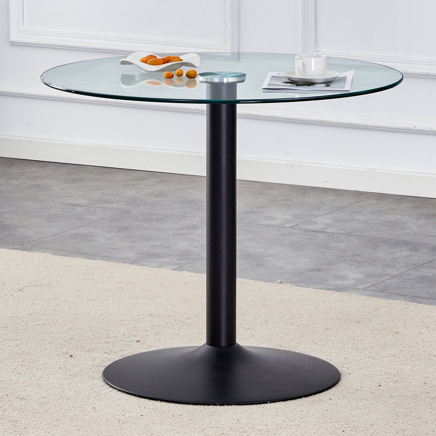 Modern Minimalist Round Dining Table - Gold Metal Legs, Diameter Glass Top for Multiple Rooms