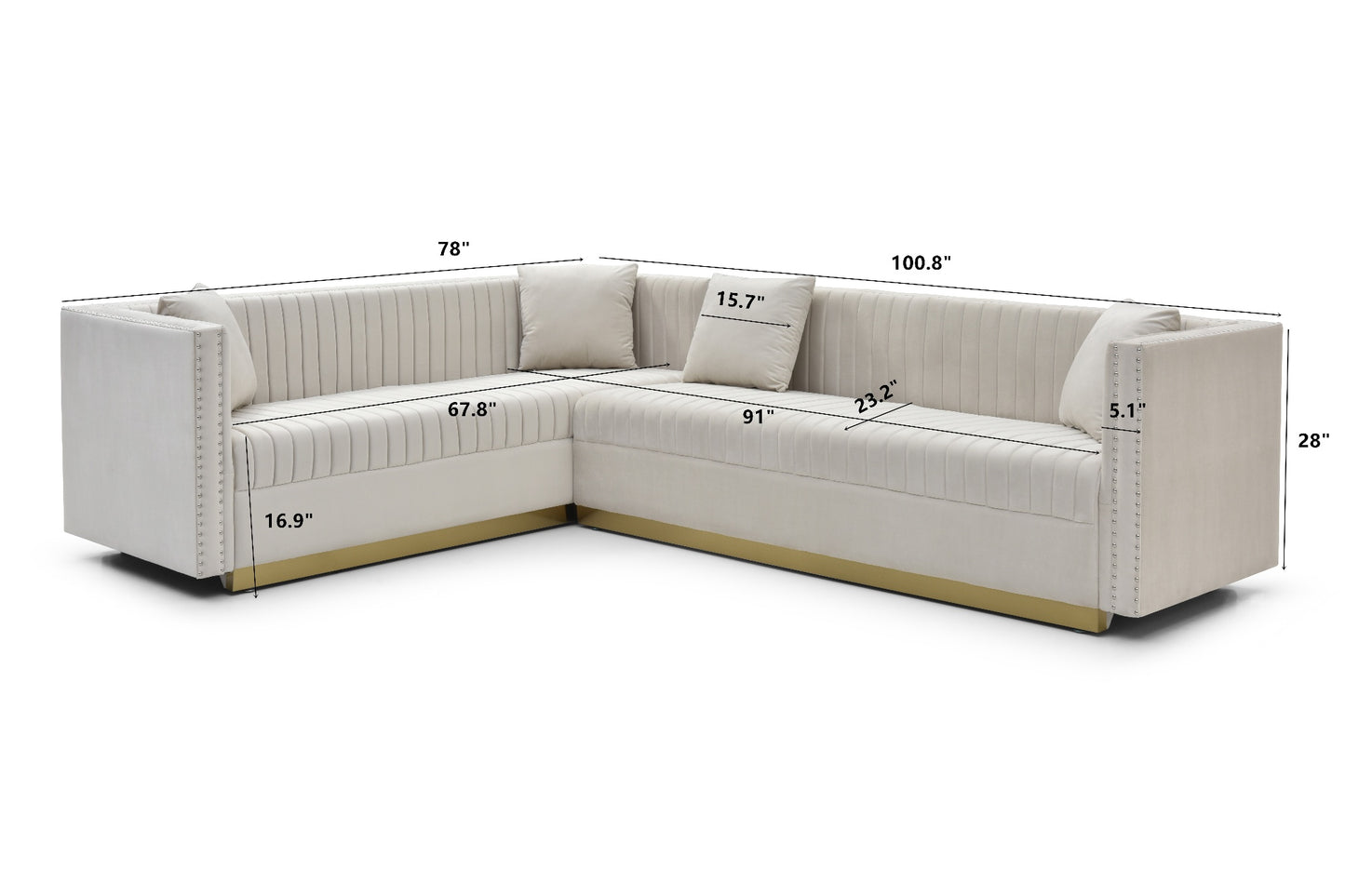 Modern Upholstered L-shape Corner Couch for Living Room with 4 pillows