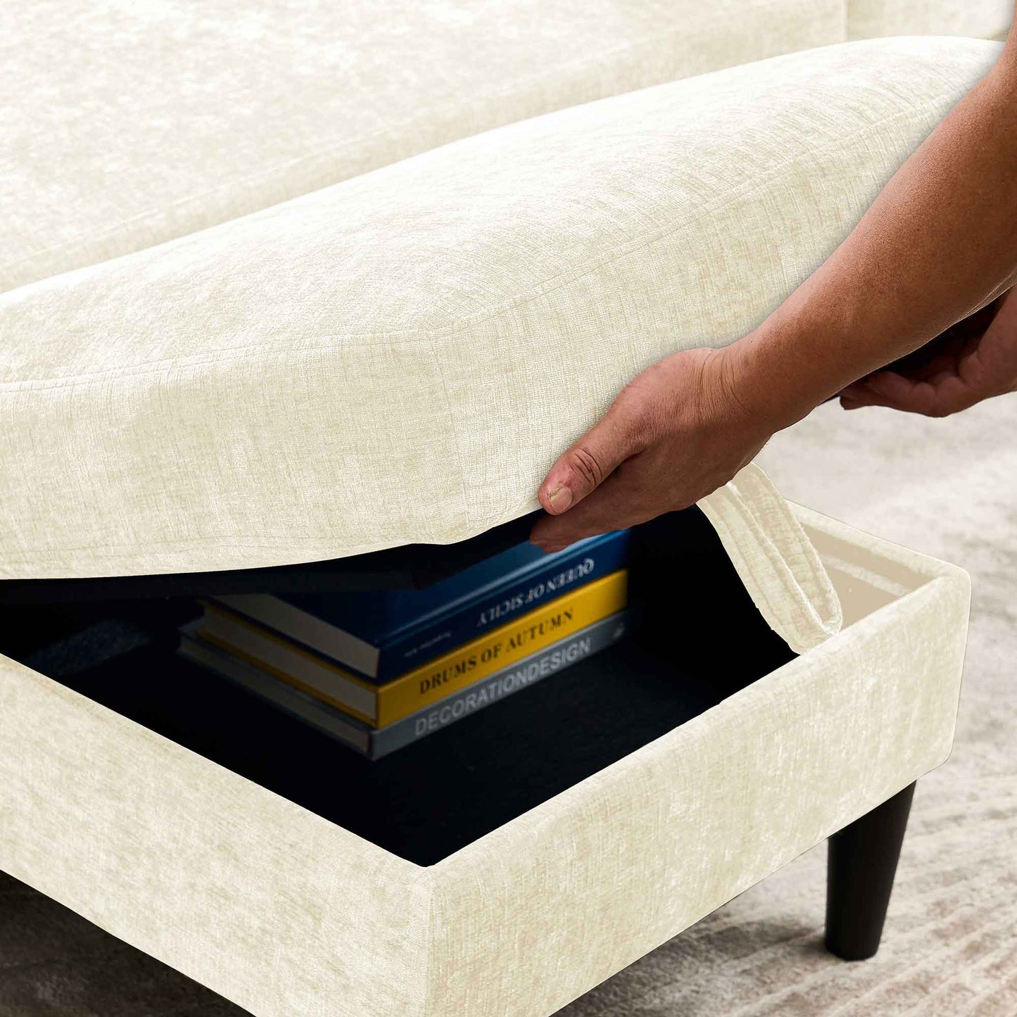 Chenille 3 Seat L-Shape Sectional Sofa with Storage Chaise