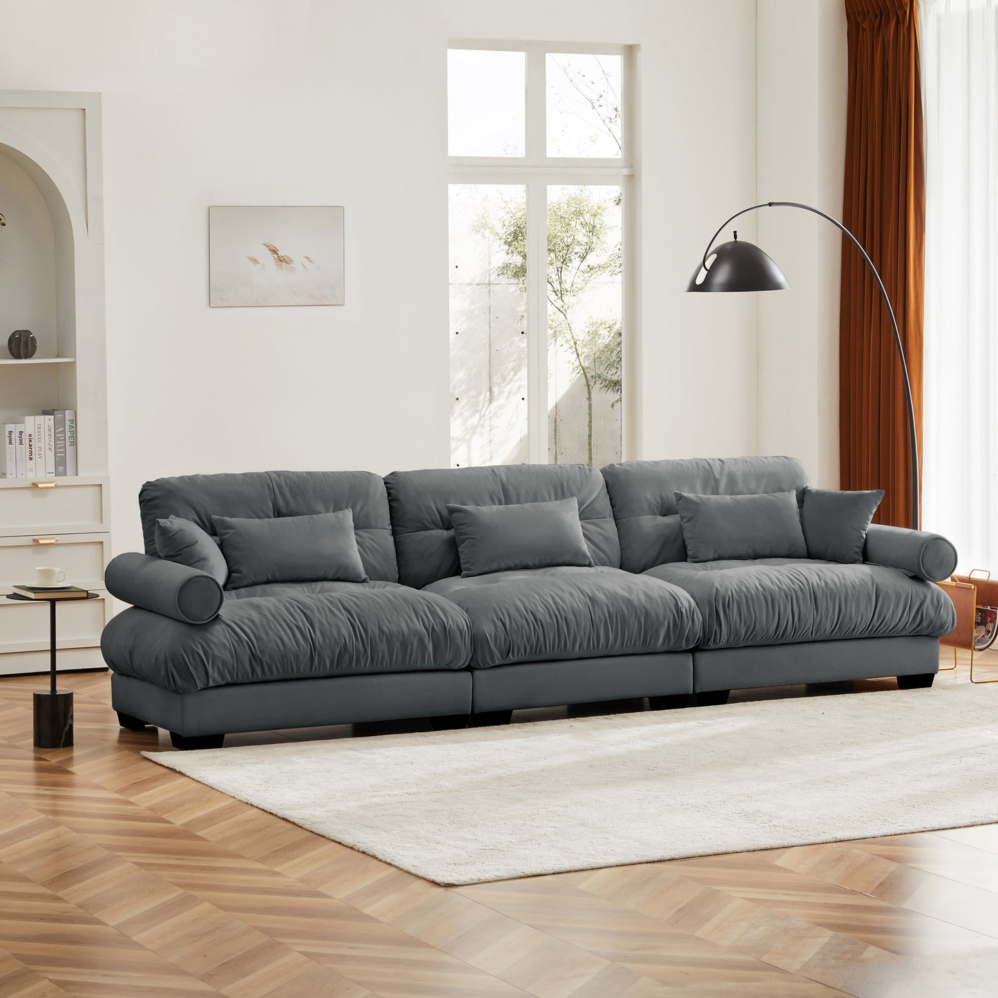 Deep Seat Cloud Couch Modular Velvet Sectional Sofa Couch with Movable Ottoman,Corner Sectional with Bolstered Armrests
