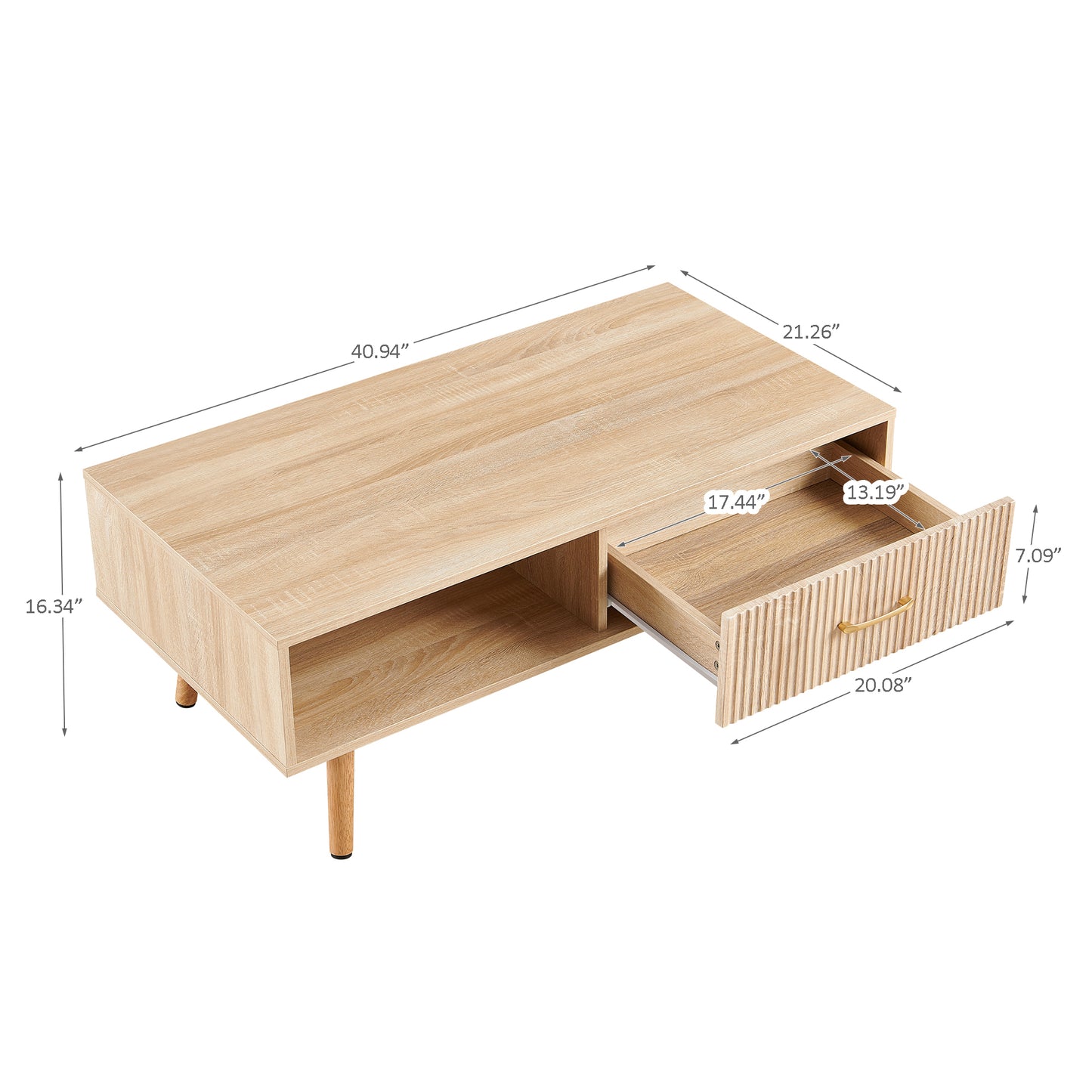 Coffee Table with Sliding Drawer: Rectangle Design, Solid Wood Legs-6 Colors