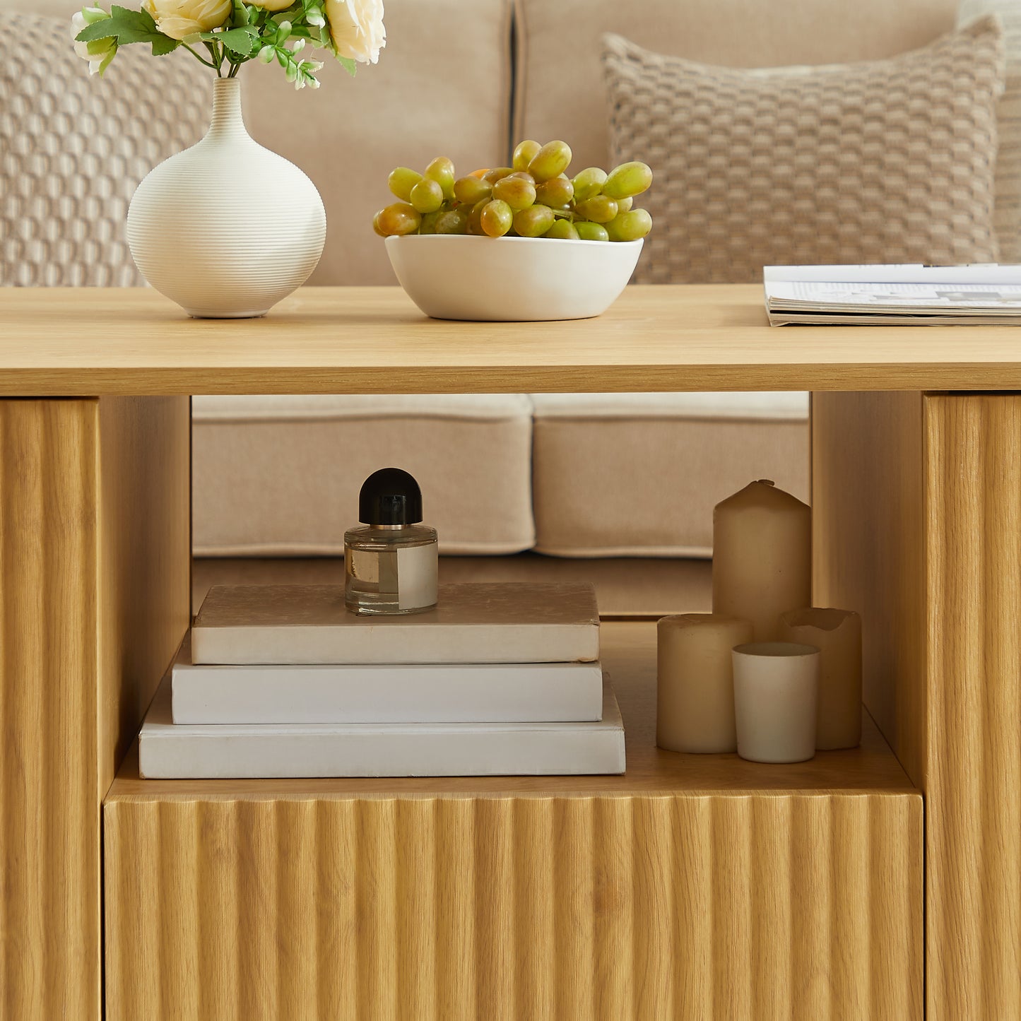 Modern Luxury Oval Coffee Table with Drawers & Storage – Curved Contour Design, Living Room Center Table