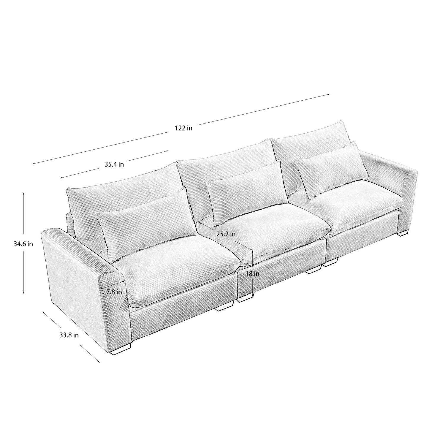 Corduroy Deep Seat Accent Chair & Loveseat Sofa & 3 Seaters & 4 Seaters Couches – Modular Sofa Collection