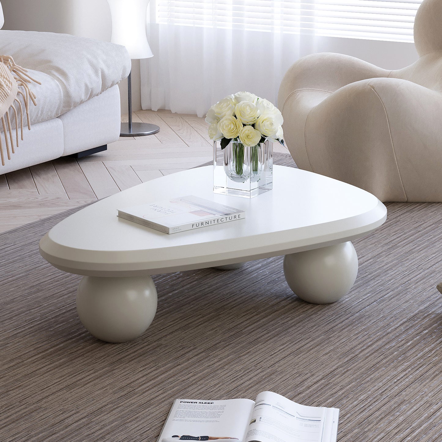 Cloud - Shaped Coffee Table: 3 - Ball Legs, Ideal for Small Living Room Spaces