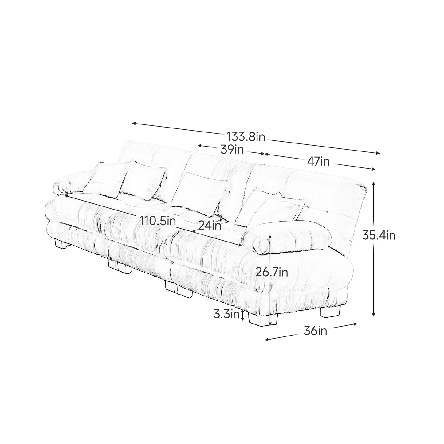 Chenille Cloud Couch: 2 - 4 Seater L - Shape Sofa for Living Room with Pillows