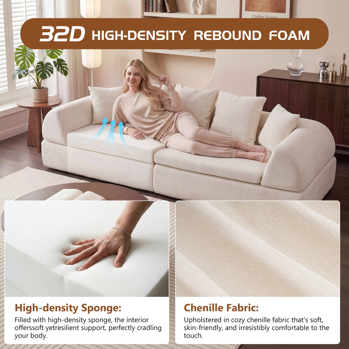 Cloud Modular Sectional Sofa – Boneless Couch, Deep Fluffy Seat, No Assembly Required