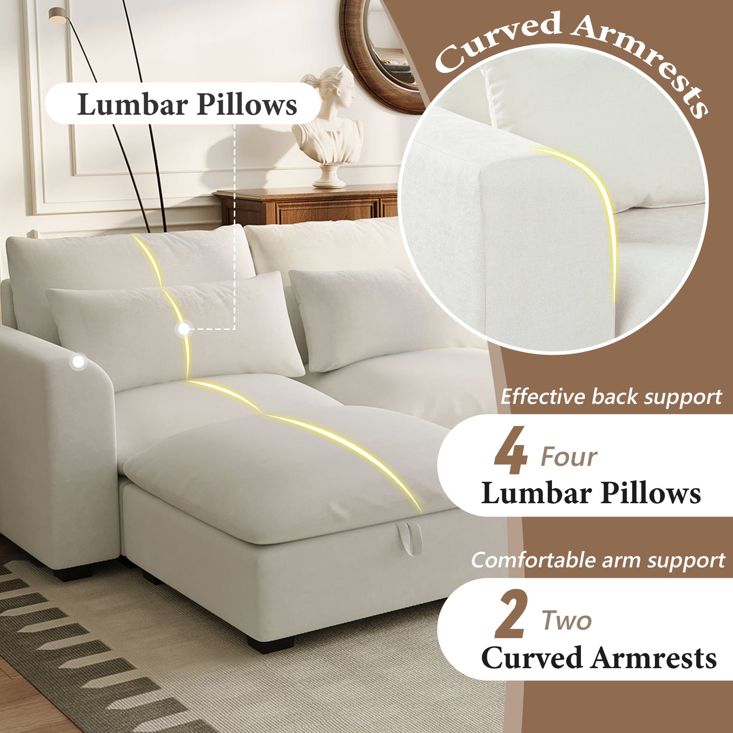 132"U - shaped Freely Transformable Modular Corner Sofa with 2 Ottomans: Ideal for Living Rooms