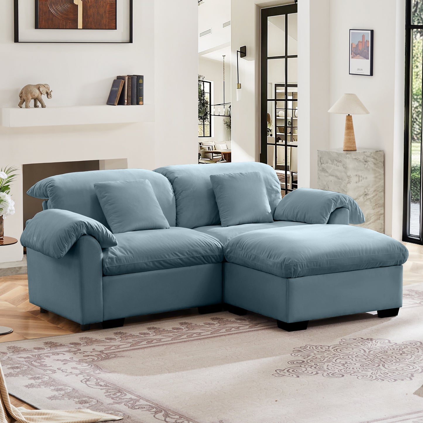 Deep - Seat Living Room Sofa: Single/Two - Seat with Storage & Fluffy Pillows