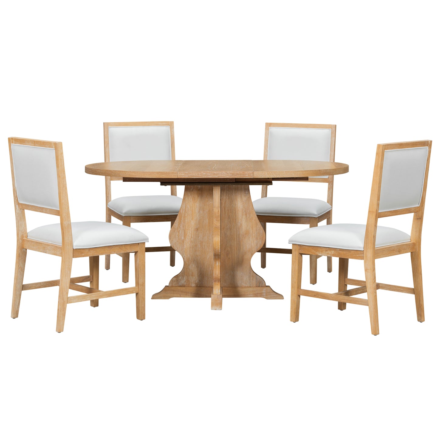 5-Piece Dining Table Set with 4 Upholstered Chairs – Extendable Wood Table with 15.7" Leaf