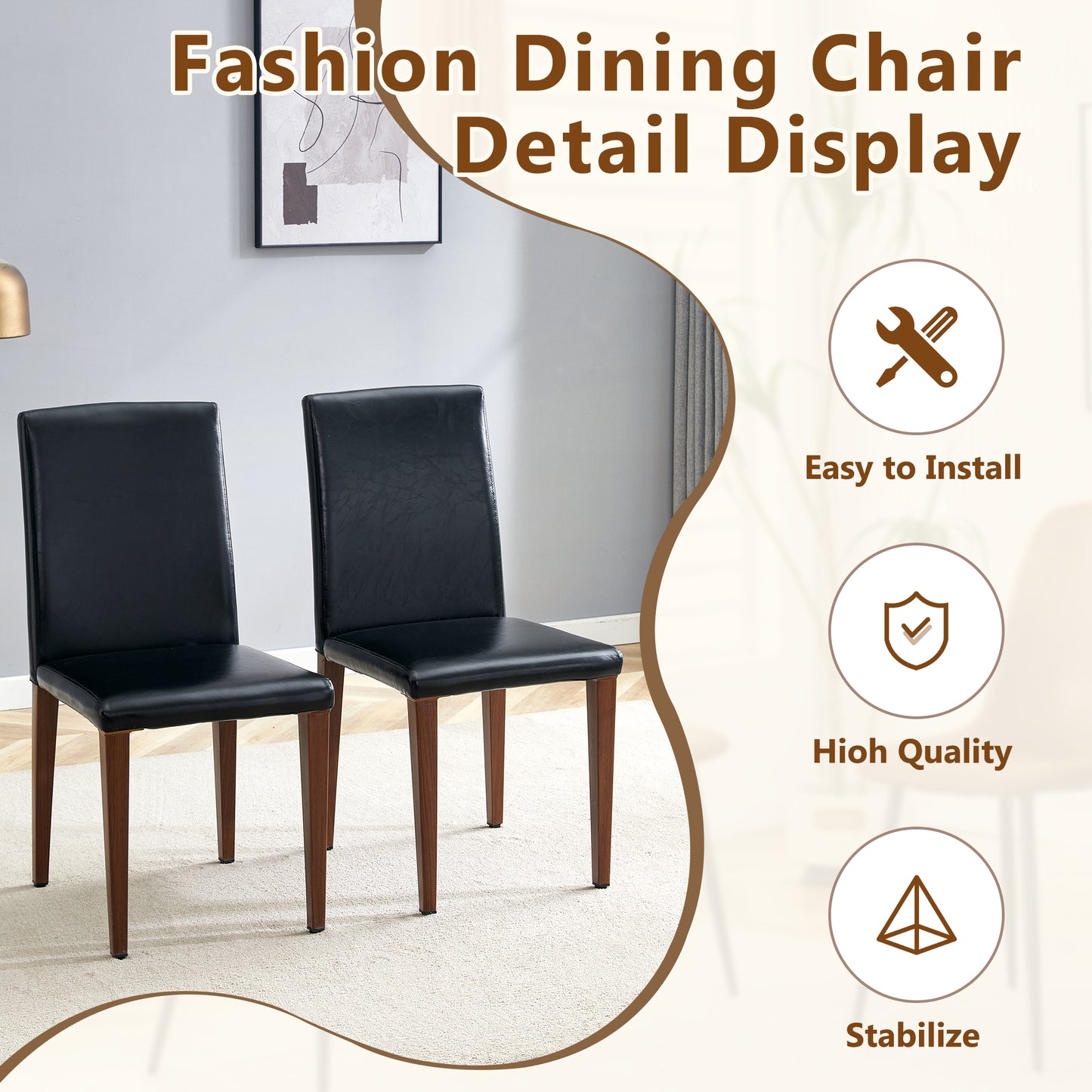 47.3 - Inch Spliced - Color Circular Dining Table Set: 4-6 Black PU Chairs, Double - Layer Storage