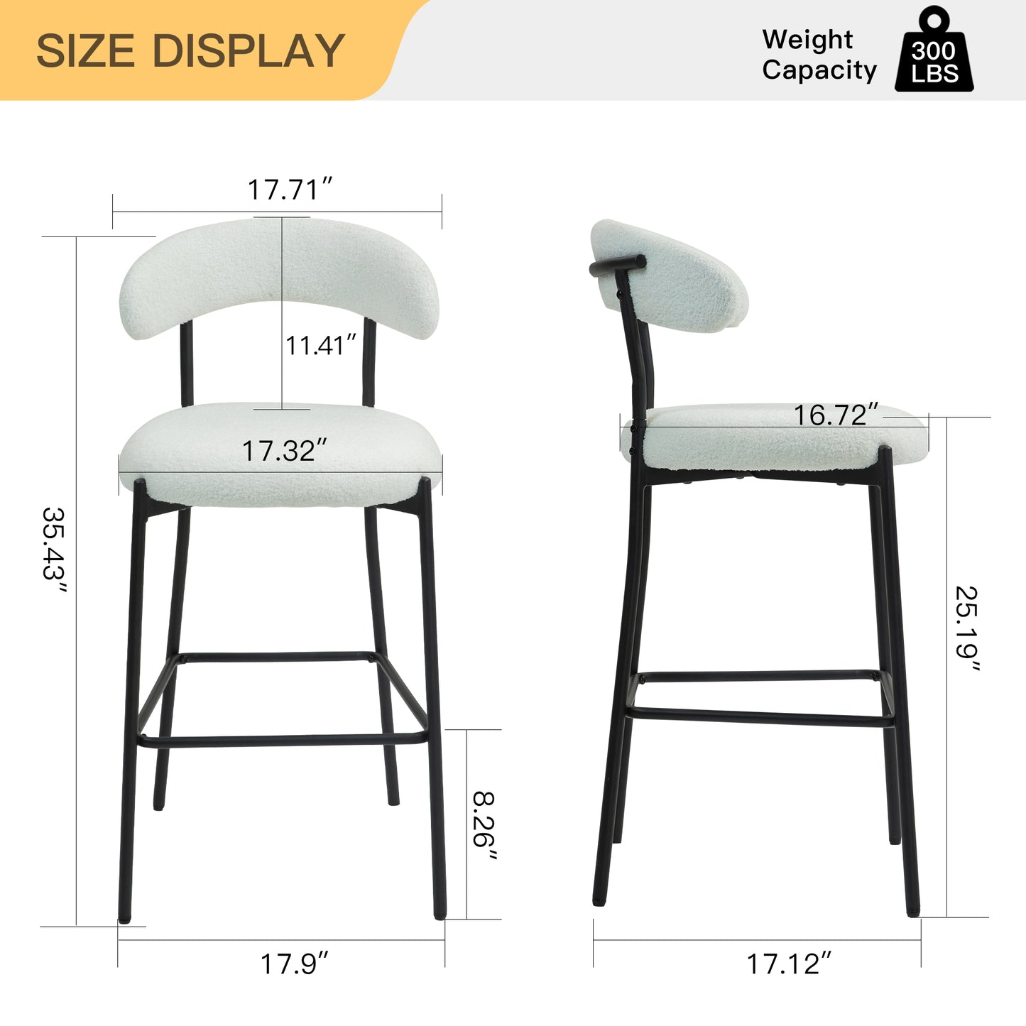26 - Inch Counter Height Teddy Fabric Bar Stool with Black Powder - Coated Base