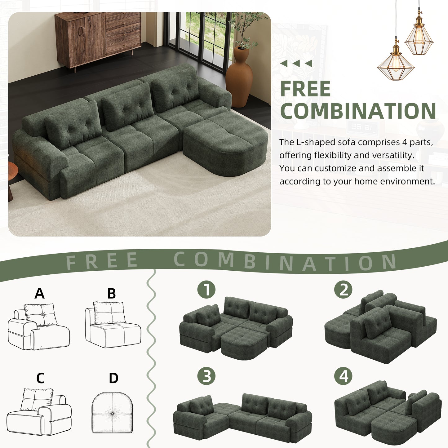 Modular Sectional Sofa with Chaise – Full-Foam Comfort, Chenille Fabric, Compression Packaged
