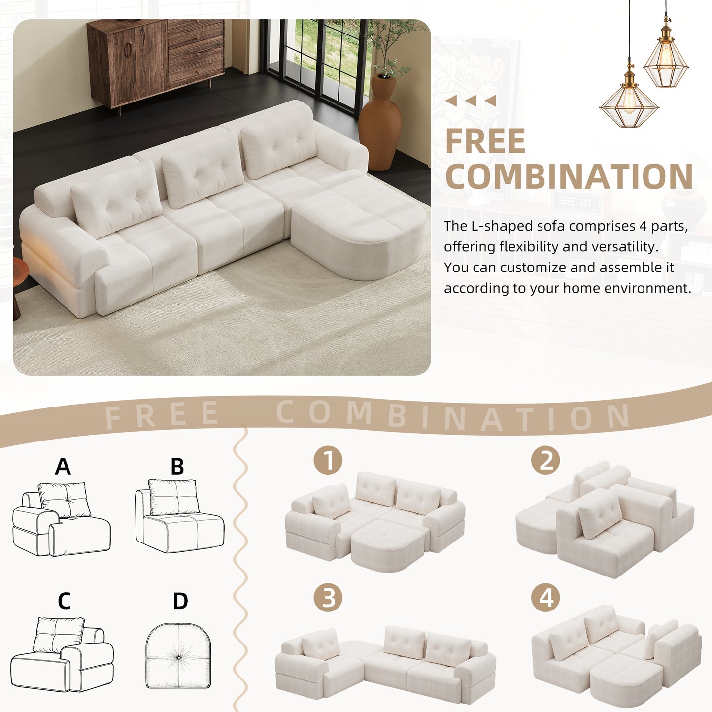 Modular Sectional Sofa with Chaise – Full-Foam Comfort, Chenille Fabric, Compression Packaged
