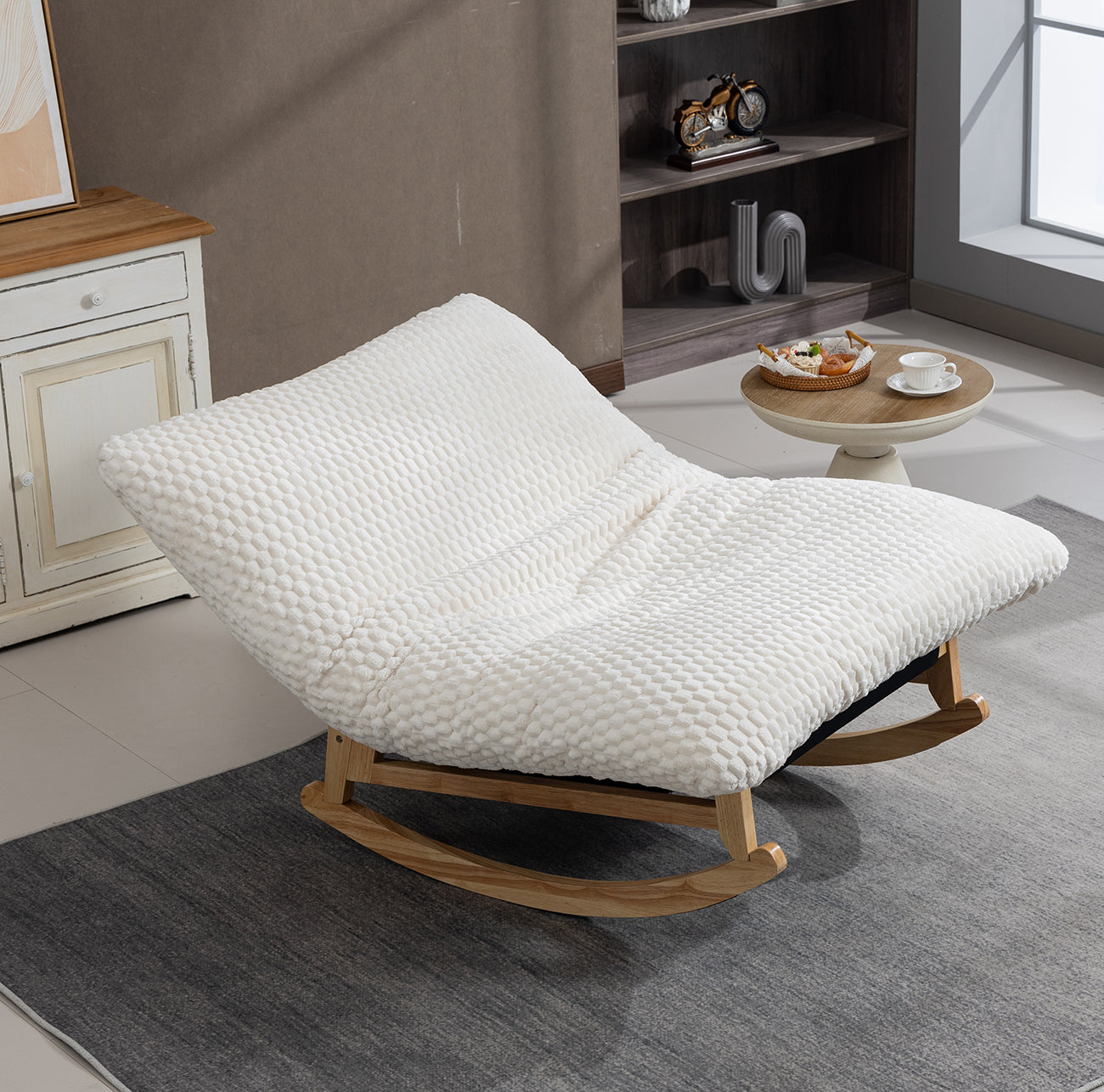 Bean Bag Rocking Chair for Adults – Solid Wood Frame, Corduroy Fabric, Armless Lazy Sofa
