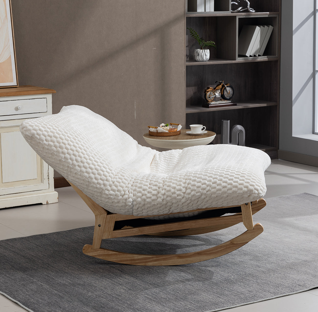 Bean Bag Rocking Chair for Adults – Solid Wood Frame, Corduroy Fabric, Armless Lazy Sofa