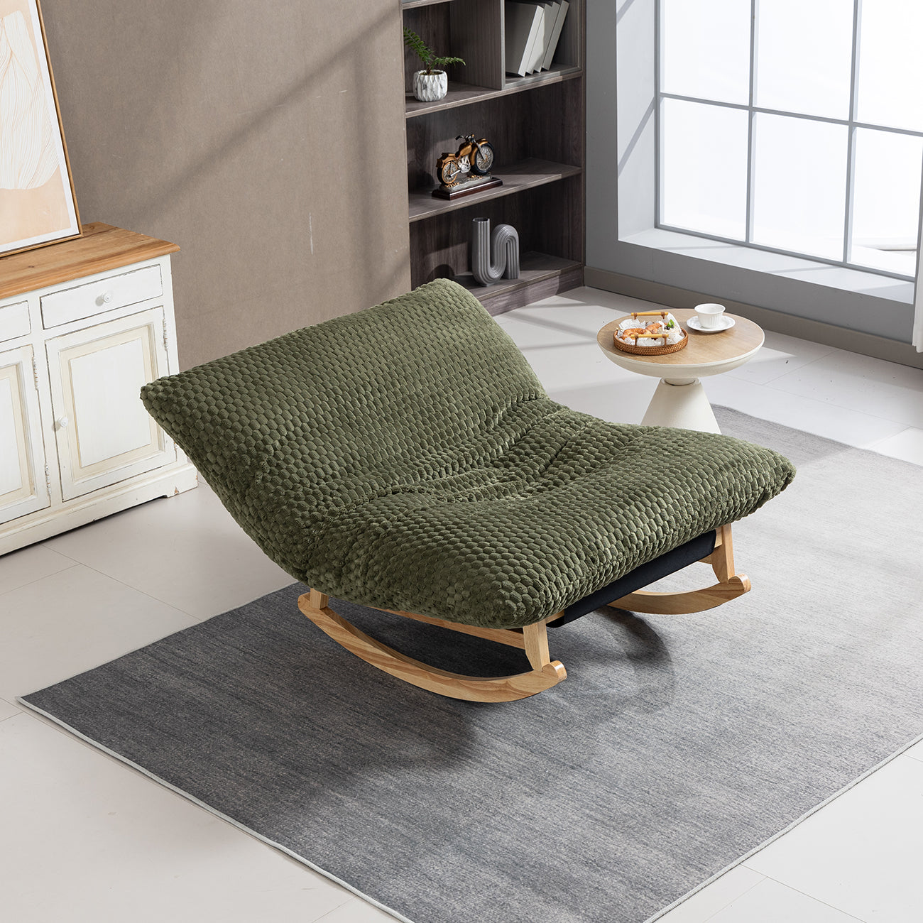 Bean Bag Rocking Chair for Adults – Solid Wood Frame, Corduroy Fabric, Armless Lazy Sofa