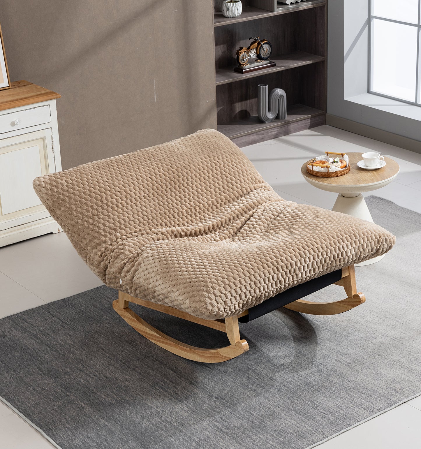 Bean Bag Rocking Chair for Adults – Solid Wood Frame, Corduroy Fabric, Armless Lazy Sofa