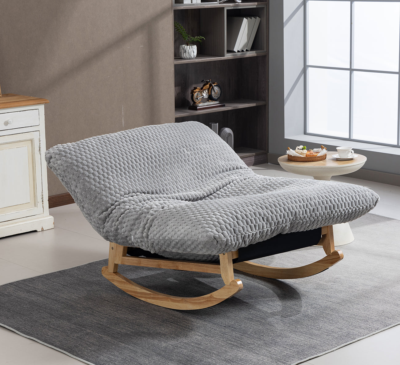 Bean Bag Rocking Chair for Adults – Solid Wood Frame, Corduroy Fabric, Armless Lazy Sofa