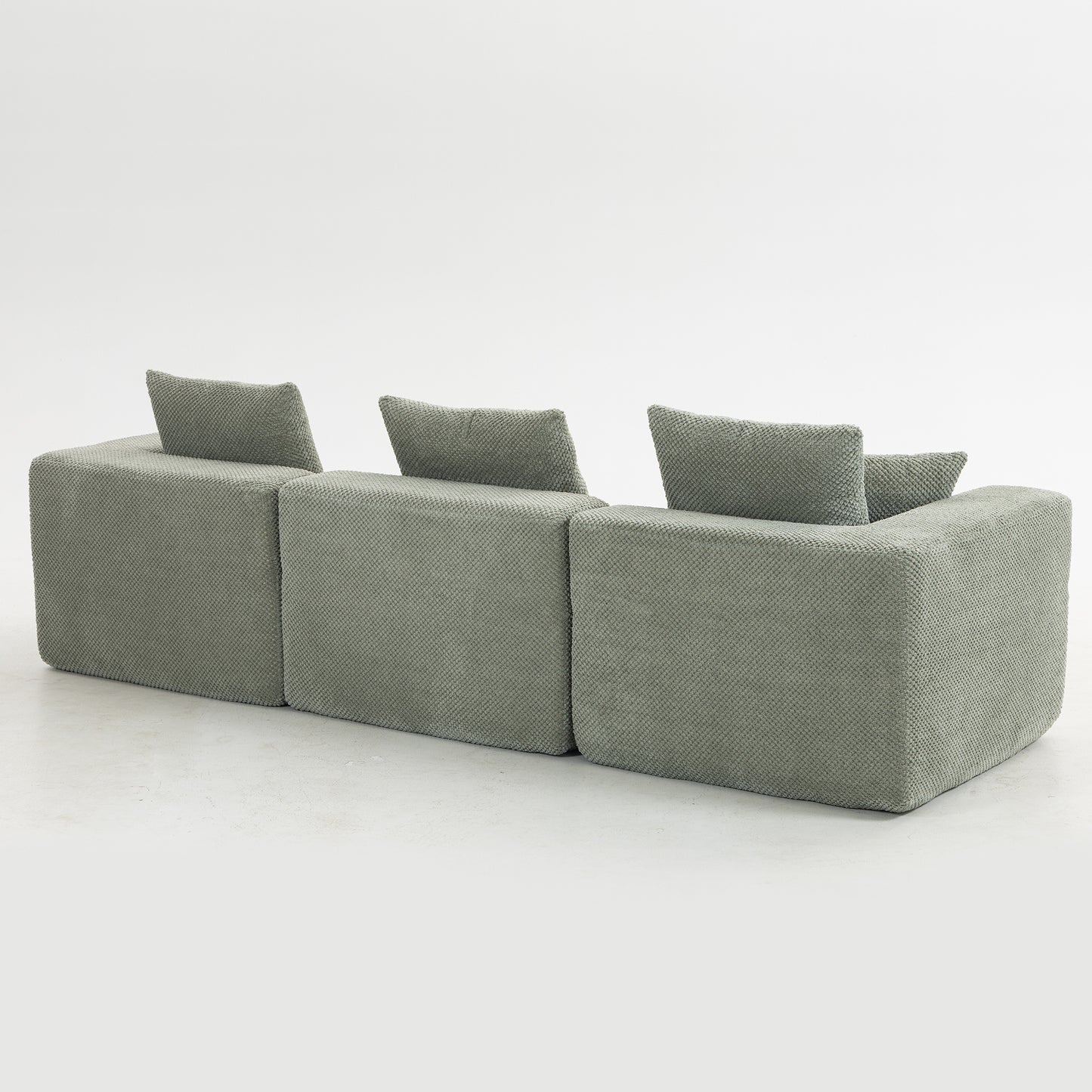Modular 3-4 Seat Sectional Sofa – All-Foam Deep-Seat Couch with Plush Textured Chenille (Light Green)