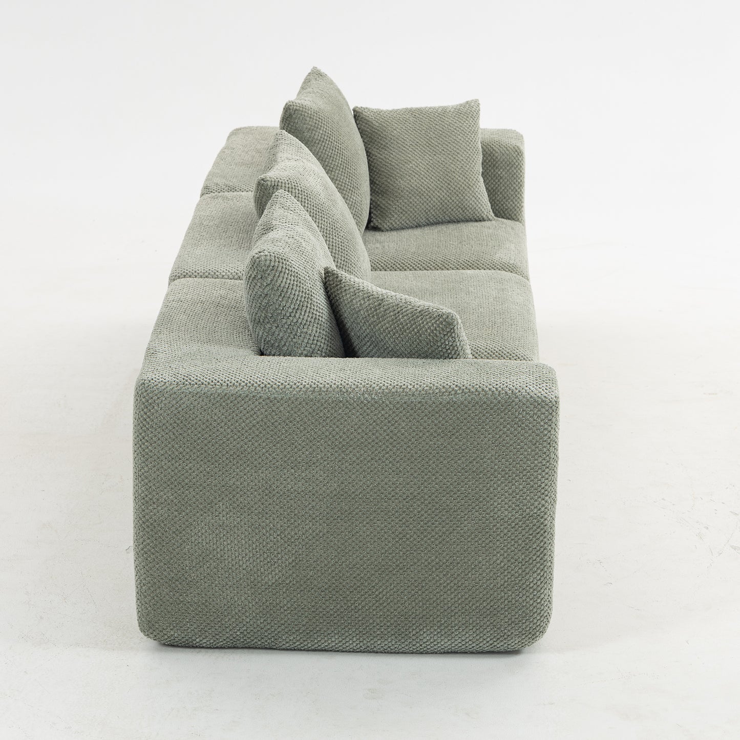 Modular 3-4 Seat Sectional Sofa – All-Foam Deep-Seat Couch with Plush Textured Chenille (Light Green)