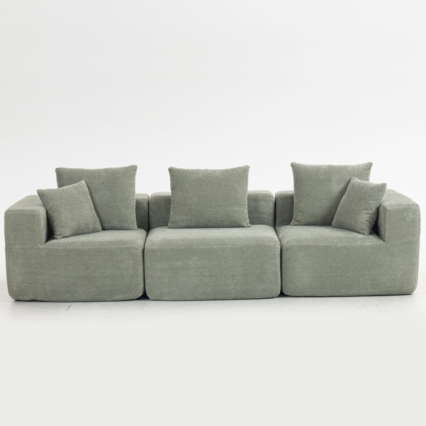 Modular 3-4 Seat Sectional Sofa – All-Foam Deep-Seat Couch with Plush Textured Chenille (Light Green)