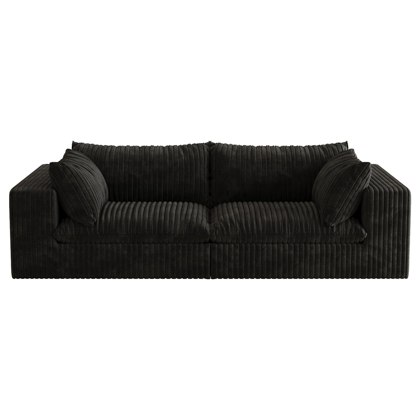78" Corduroy Fabric Loveseat Sofa – Feather-Filled Cushion, Modular Design, Pure Sponge Support (Black)
