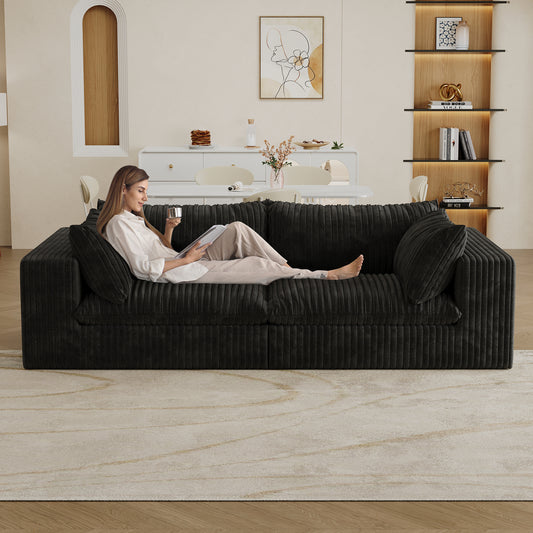 78" Corduroy Fabric Loveseat Sofa – Feather-Filled Cushion, Modular Design, Pure Sponge Support (Black)