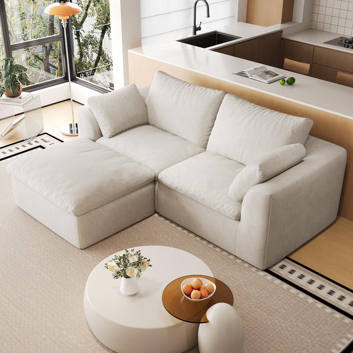 Vacuum Packed Cloud Sofa 2/3/4/5‑Seater, Modular Compressed Sofa Couch with Soft Cushion, Removable Covers for Living Room