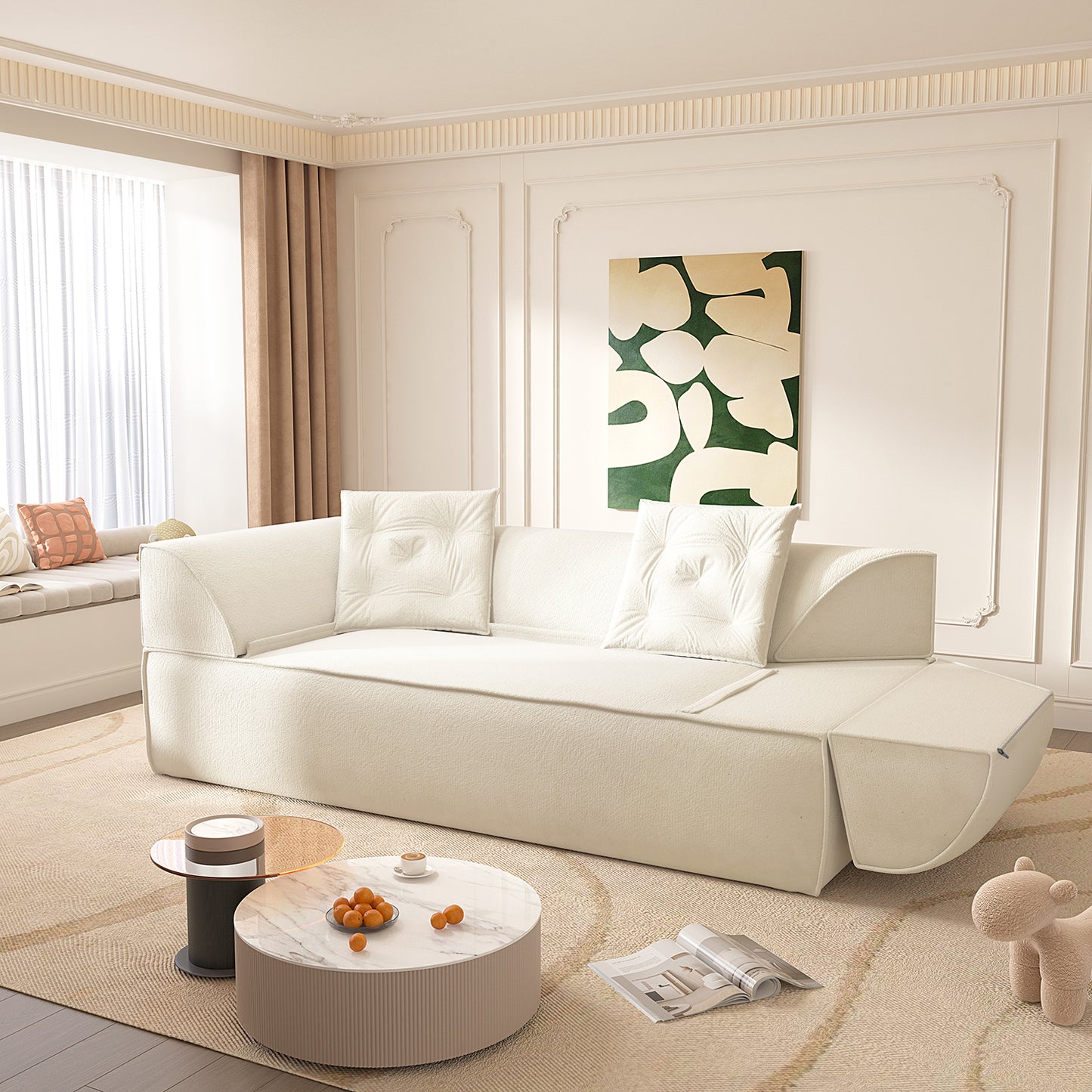 Modern Deep Seat Couch with 2 Pillows 3-in-1 Convertible Sofa Bed
