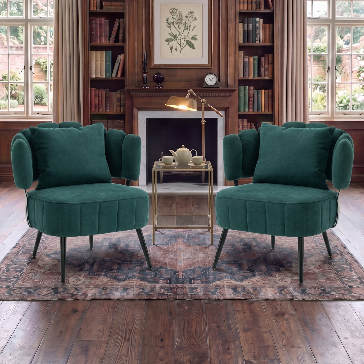 Decorative Armchair with Spring Seat Cushion Slipcover | Chenille Living Room Tub Chair – Green/Yellow/Orange/Blue