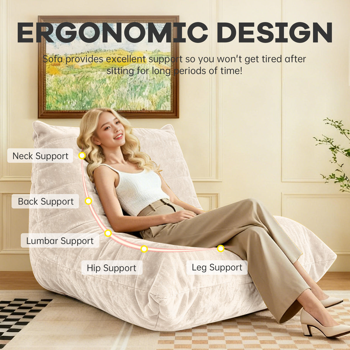 Ergonomic Bean Bag Chair with 5-Way Body Support  Togo Sofa