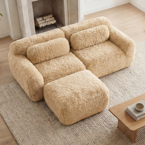 2-4 Seat Soft  Fluffy Plush Boneless Sofa – Modular Sectional with Throw Pillows, 32D High-Density Sponge, No Assembly, Anti-Slip Buckle Connection