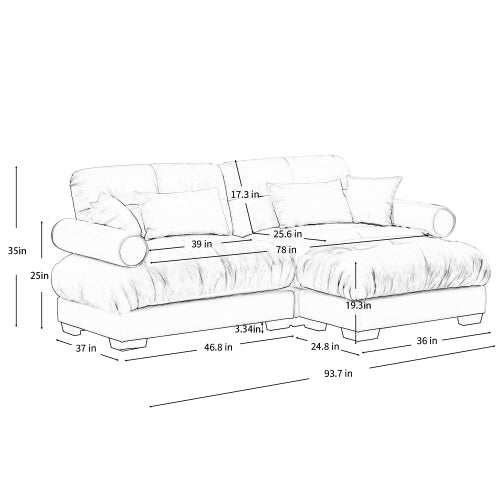 Deep Seat Cloud Couch in Cream: Modular Velvet Sectional with Bolstered Armrests 2-3-4 seats